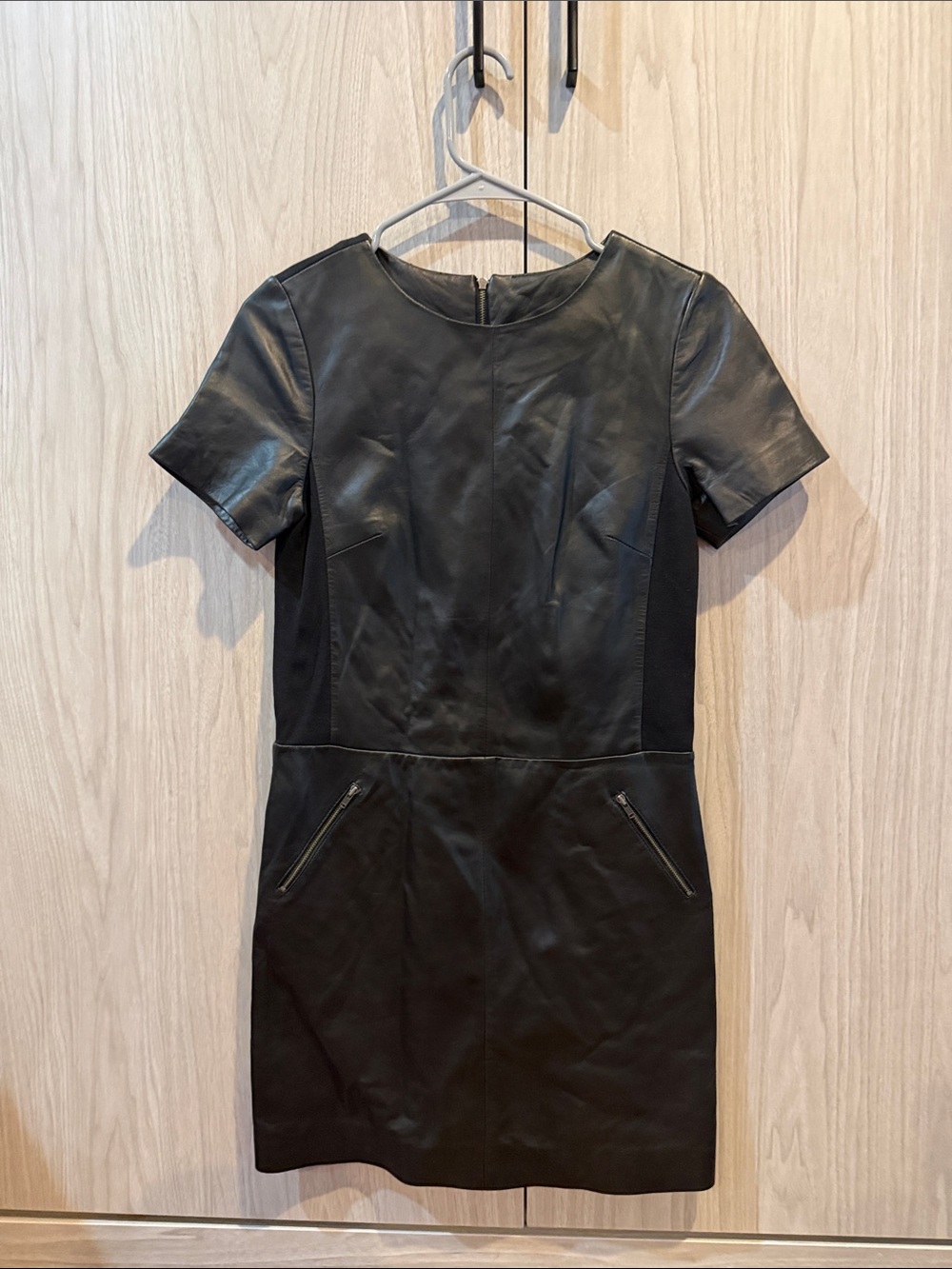 Halogen Black Leather Short-Sleeve Mini Dress